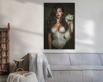 Frau mit Haustier Retro-Boudoir-Look von Egon Zitter