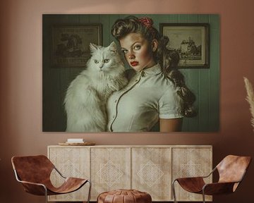 Frau mit Haustier Retro-Boudoir-Look von Egon Zitter