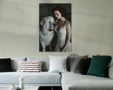 Frau mit Haustier Retro-Boudoir-Look