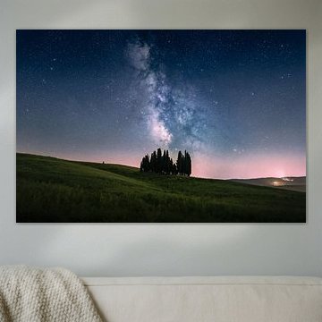 Milchstraße über Zypressen, Val d'Orcia