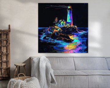 Néon paysage île phare ciel lumineux noir sur gm_designs