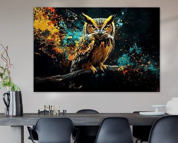 Colourful owl on a branch by Imperial Art House