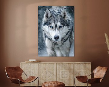 Husky - Blauw uitzicht in een sneeuwstorm van HyggeHavn