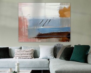 Modern abstract in pastelkleuren met zwart van Studio Pieternel