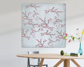 Branches de cerisiers en fleurs avec fleurs roses sur Monika Strigel