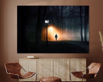 Homme seul dans le brouillard la nuit sur Frank Heinz