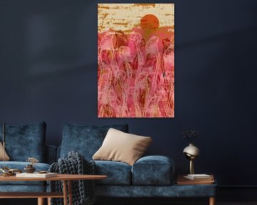 Summer landscape in pink, ochre, orange. by Dina Dankers