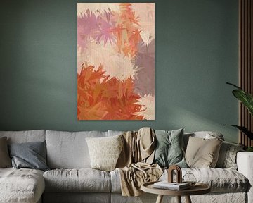 Abstract blossom in warm terracotta, lilac, taupe by Dina Dankers