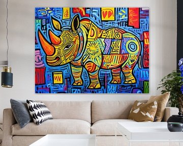 Neushoorn | Vrolijke Neushoorn in Abstracte Stijl van ARTEO Schilderijen