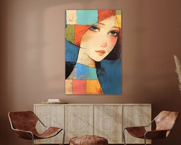 Speelse Vrouw in Geometrische Kleuren van ARTEO Schilderijen