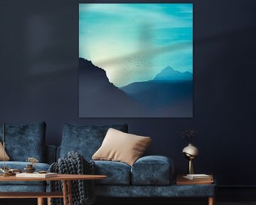 Zonnedansers - Een zwerm vogels en de Alpen in het licht van de opkomende zon van Dirk Wüstenhagen