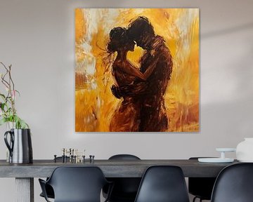 Omhelzing abstract geel-bruin van TheXclusive Art