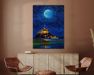 Kasteel Mont Saint-Michel, Nacht, Maanlicht van MIROKKU