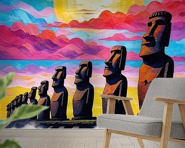 Moai-Statue, Sonnenuntergang