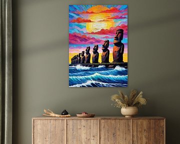 Moai standbeeld, zonsondergang van MIROKKU