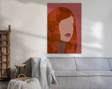 Retro portret in terracotta en roze op linnen van Dina Dankers