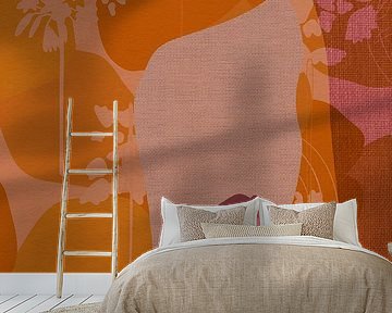 Retro-Porträt in Terrakotta, Ocker, Rosa auf Leinen. von Dina Dankers