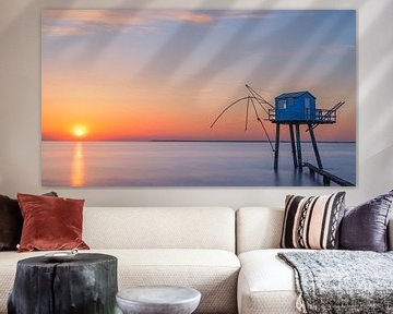 Fishing hut at sunset in Saint-Michel-Chef-Chef, Loire-Atlantique, France