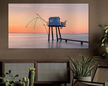 Fishing hut at sunset in Saint-Michel-Chef-Chef, Loire-Atlantique, France