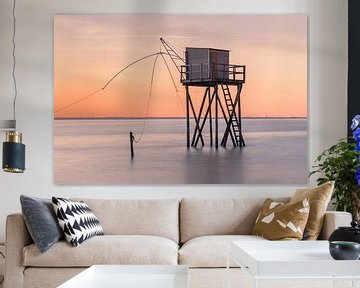 Fishing hut at sunset in Saint-Michel-Chef-Chef, Loire-Atlantique, France