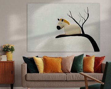 Ruhendes Pferd mit kahlem Baum von Art & Soul Creations