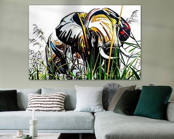 Abstracte olifant in grasveld van Art & Soul Creations