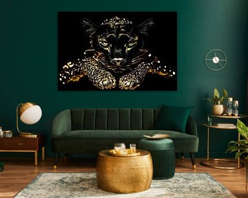 Black panther with gold accents by Art & Soul Creations