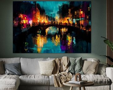 Nächtliche Brücke mit Stadtbeleuchtung von Art & Soul Creations