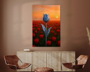 Delfts Blauwe Tulp bij Zonsopkomst van But First Framing
