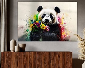 Panda with flower bouquet painting by Imperial Art House