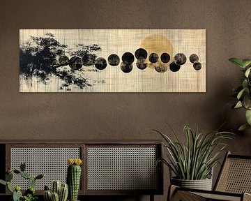 Sun, shadow and ink lines in rhythm Japandi panorama by Digitale Schilderijen
