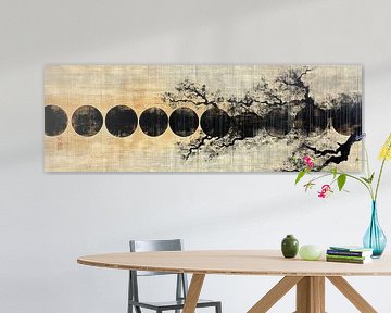 Ink circles and tree structures in balance Japandi panorama by Digitale Schilderijen