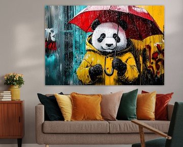 Panda in regenjas met paraplu van Art & Soul Creations
