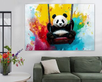 Panda on colourful swing by Art & Soul Creations