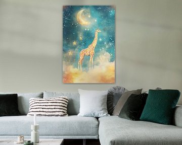 Giraffe in Dromerige Nacht onder Sterrenhemel van Eva Lee