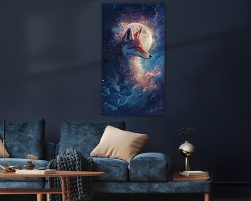Vos in Kosmisch Licht onder Volle Maan van Eva Lee
