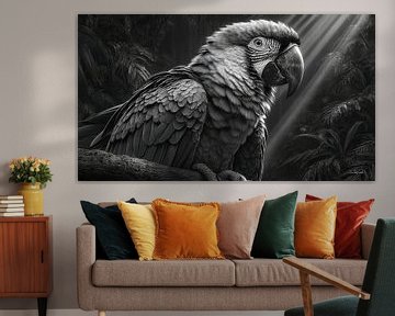 zwart-wit papegaai-kaketoe-ara van Gelissen Artworks