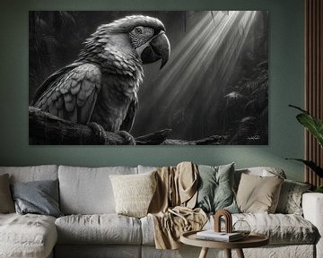 zwart-wit papegaai-kaketoe-ara van Gelissen Artworks