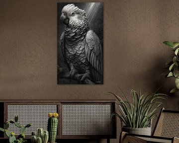 zwart-wit papegaai-kaketoe-ara van Gelissen Artworks