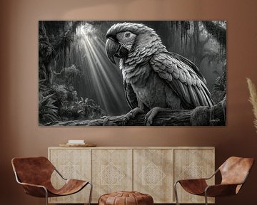zwart-wit papegaai-kaketoe-ara van Gelissen Artworks