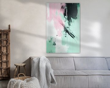 Abstractie in Mint en Roze Stilte in Beweging van Eva Lee