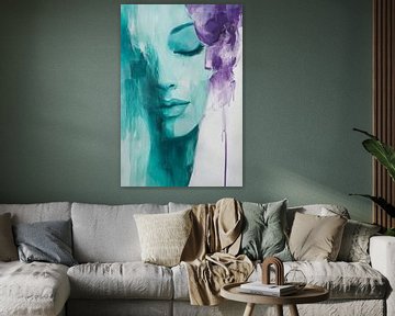 Vrouw Portret in Sluier van Stilte Abstracte Sereniteit van Eva Lee