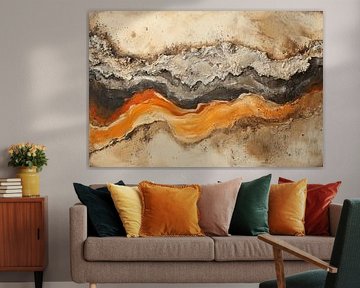 Abstrakte Landschaft in Erdschichten und Feuertönen von Eva Lee