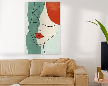 Vrouwenportret in Minimalistische Lijn en Kleurvlakken van Eva Lee