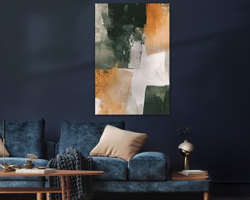 Abstracte Compositie in Aardetinten en Donkergroen van Eva Lee