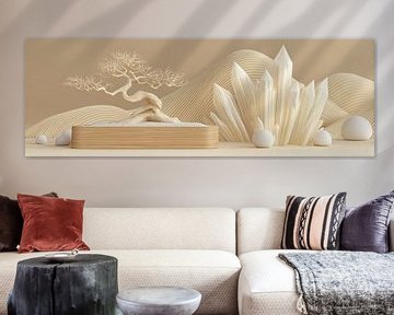 Beige bonsai between crystals and lines panorama by Digitale Schilderijen