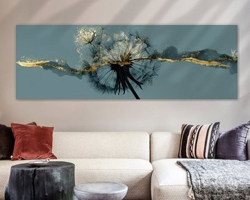 Golden line through dandelion panorama by Digitale Schilderijen