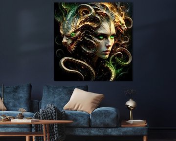 Medusa - La beauté fatale à la tête de serpent d'or, terreur magique de la Gorgone au regard d'émeraude
