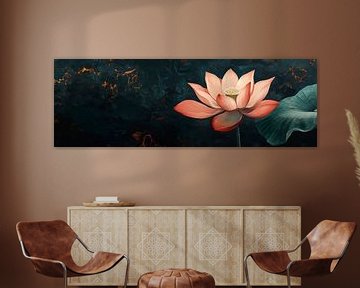 Stylish lotus flower on dark background panorama by Digitale Schilderijen