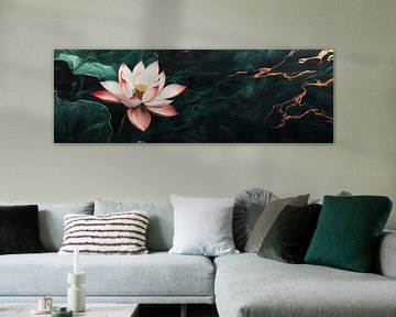 Light pink lotus flower with copper accents panorama by Digitale Schilderijen